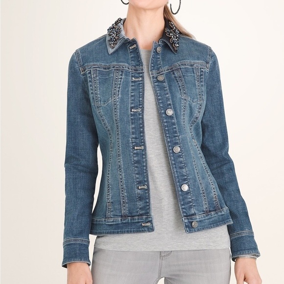 Chico’s Velveteen Rhinestone Collar Jean Jacket Sz 0 (4/6)